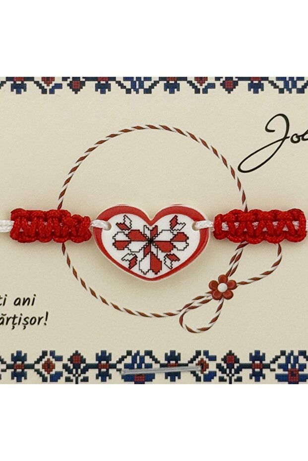 Martisor Traditional Lucky Bracelet, Jolie, Heart Model, for Children, White/Red String - 2