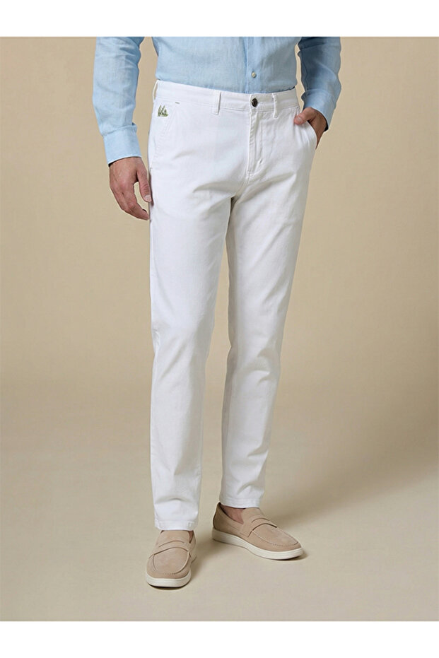 The Airway White Linen Blend Trousers Comfort Fit