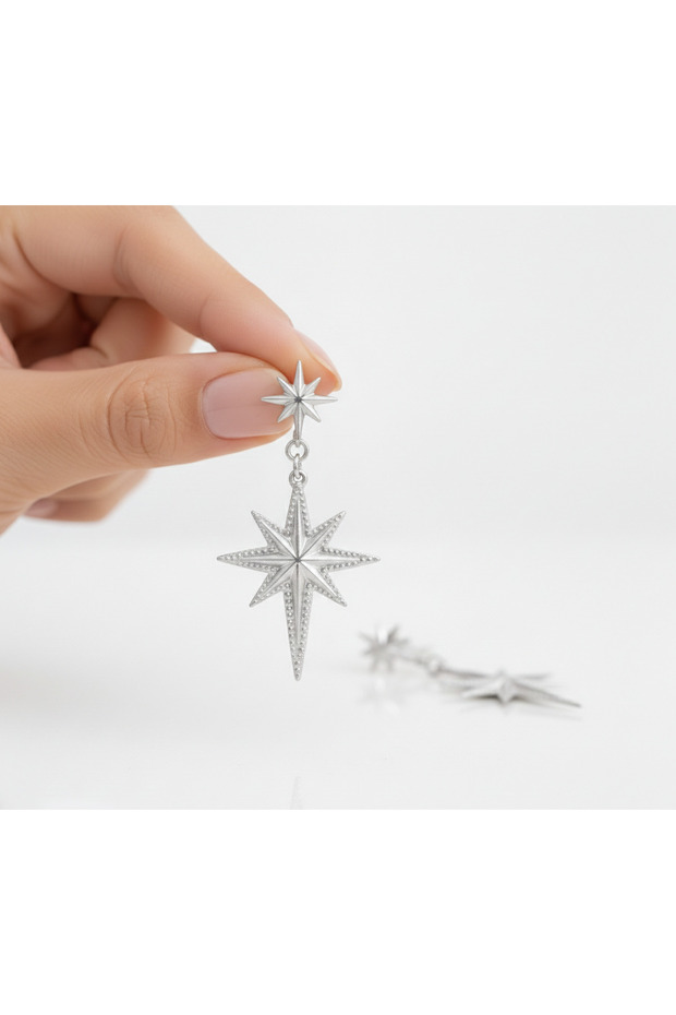 أقراط مزدوجة متدلية منقوشة على شكل عمود - 3