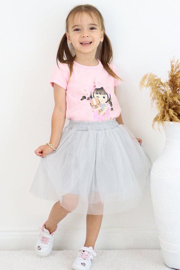 Girl's Shorts Skirt Double Set Animal Love Themed Girl's Printed Bow Accessory 2-6 Years Old