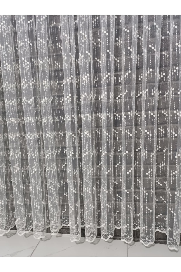 Curtain Tulle Embroidered Fabric 3 Point Pattern Washable No Ironing Required Light Weight Cream Color