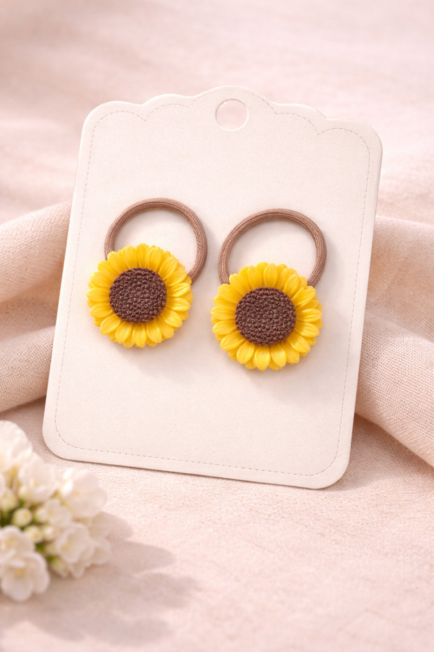 Sunflower Hair Clip Set of 2 Elastic Scrunchie Clips with Sunflower Figures for Girls
