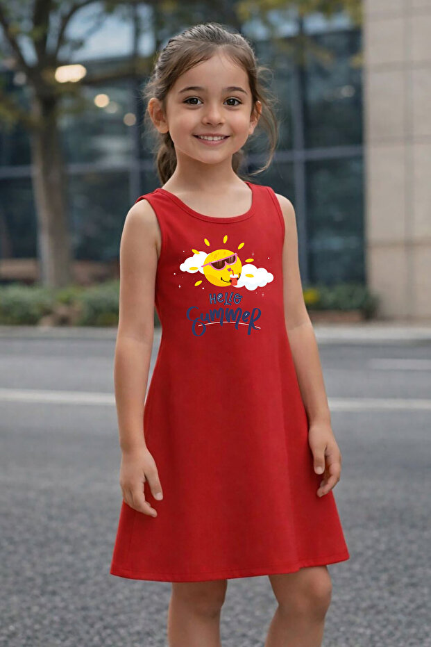 Hello Summer Printed Girls' Summer Dress