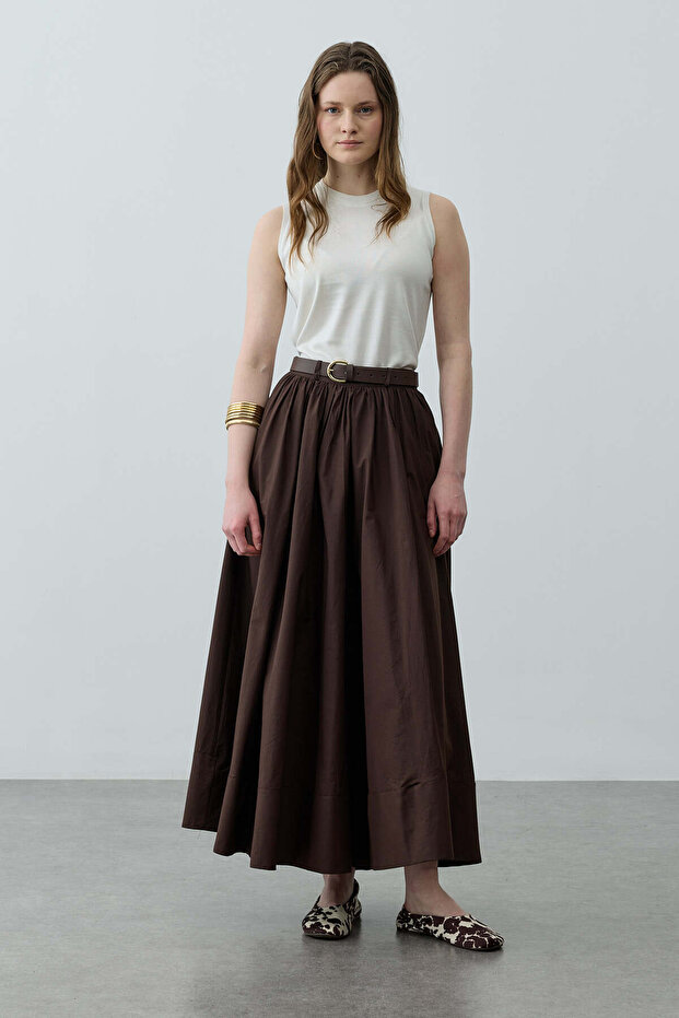 Drawstring Detailed Maxi Skirt Brown