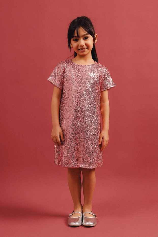 Girl's Sequined Dress – Special Occasion Holiday Dress with Brooch Gift