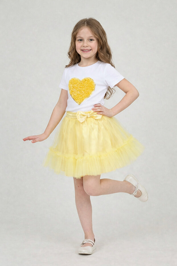 Girl's Yellow Heart T-Shirt Yellow Ruffle Tutu Skirt April 23Rd Show Outfit