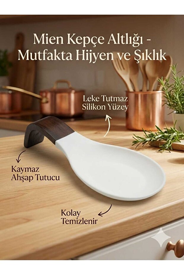 Luxury Spoon Rest with Wooden Detail - Countertop Dirty Spoon Holder - Stain-Resistant Modern Kitchen Organizer