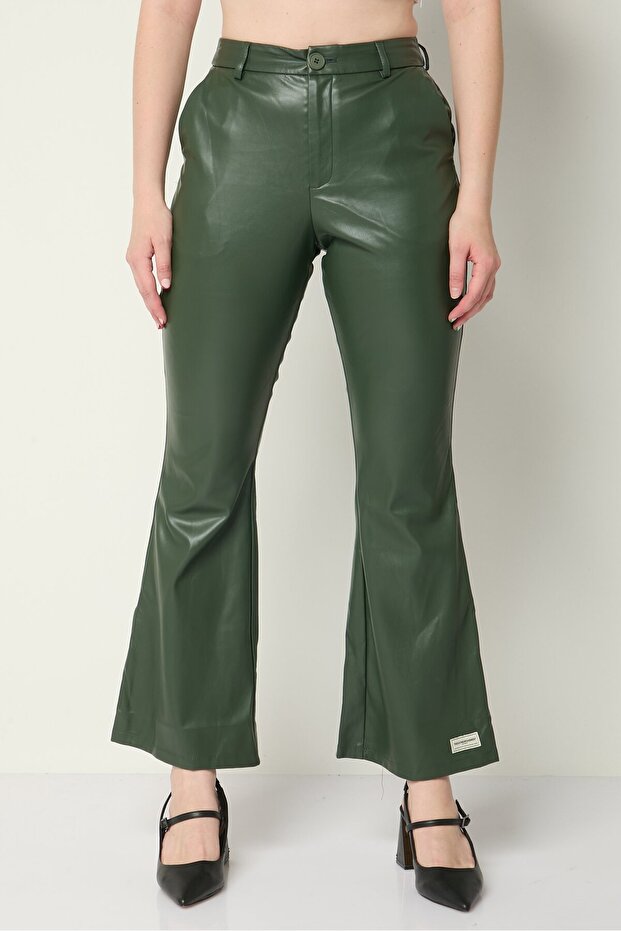 Women Regular Fit Solid Flare Pants, Dark Green