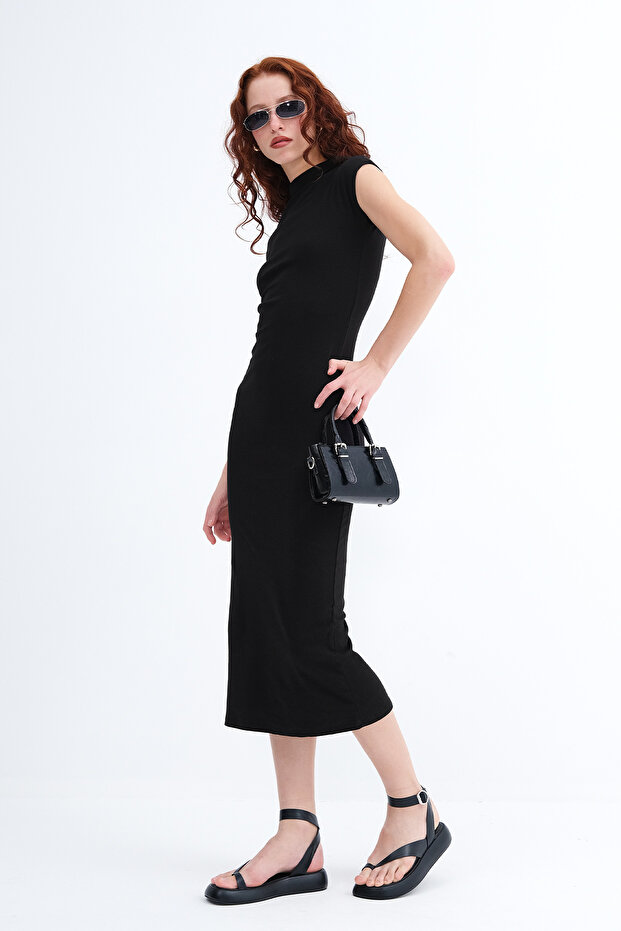 Dik Yaka Midi Elbise E191 - 1