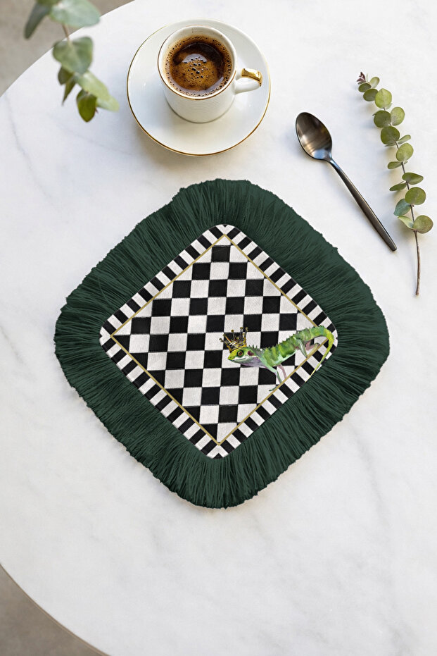 Elegant Mosaic Bukalamun Tasseled Presentation Napkin - Exotic Black and White Plaid Coaster Tissue