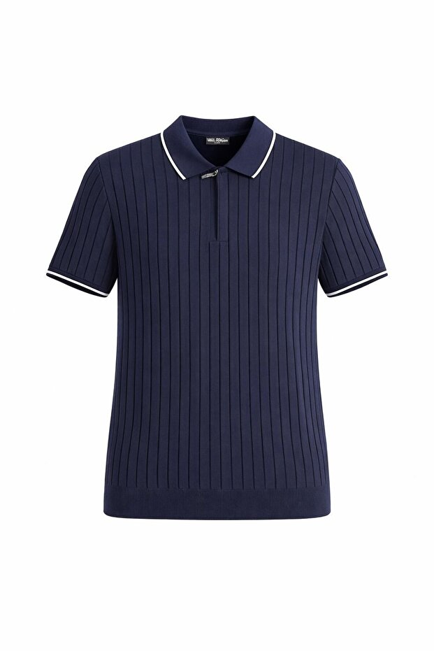 Men's Zippered Polo Collar Knitwear T-Shirt Regular Fit Modern Classic