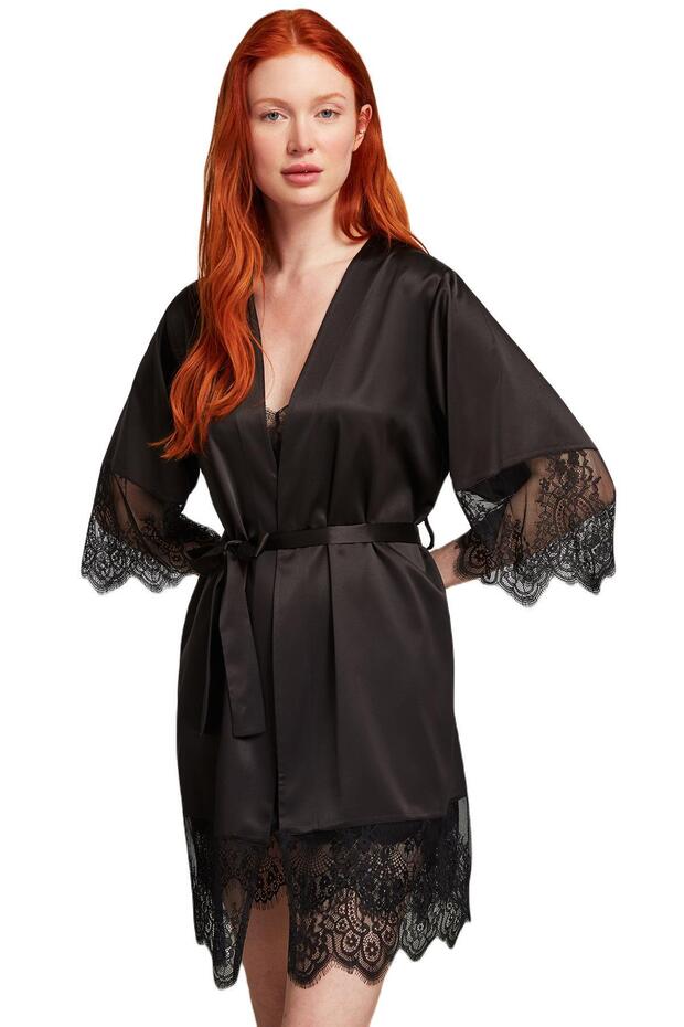 Penye Mood Women's Black Lace Dressing Gown Set 2006