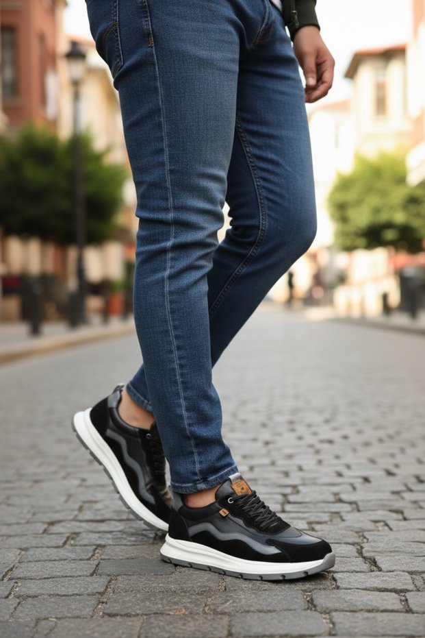 Premium Genuine Leather Men's Sports Shoes with Orthopedic Faylon Sole and Nubuck Detail