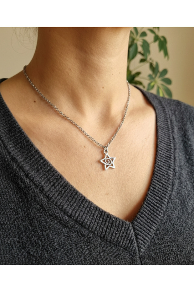 Spiral Star End Stainless Steel Chain Necklace Y2K Bohemian