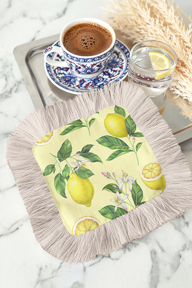 Lemon Flower Garden Fringed Presentation Napkin - Pastel Summer Freshness Mediterranean Yellow Coaster Tissue