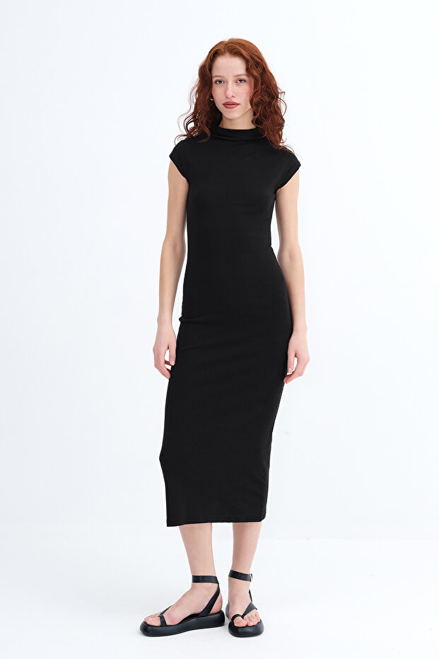 Dik Yaka Midi Elbise E191 - 2