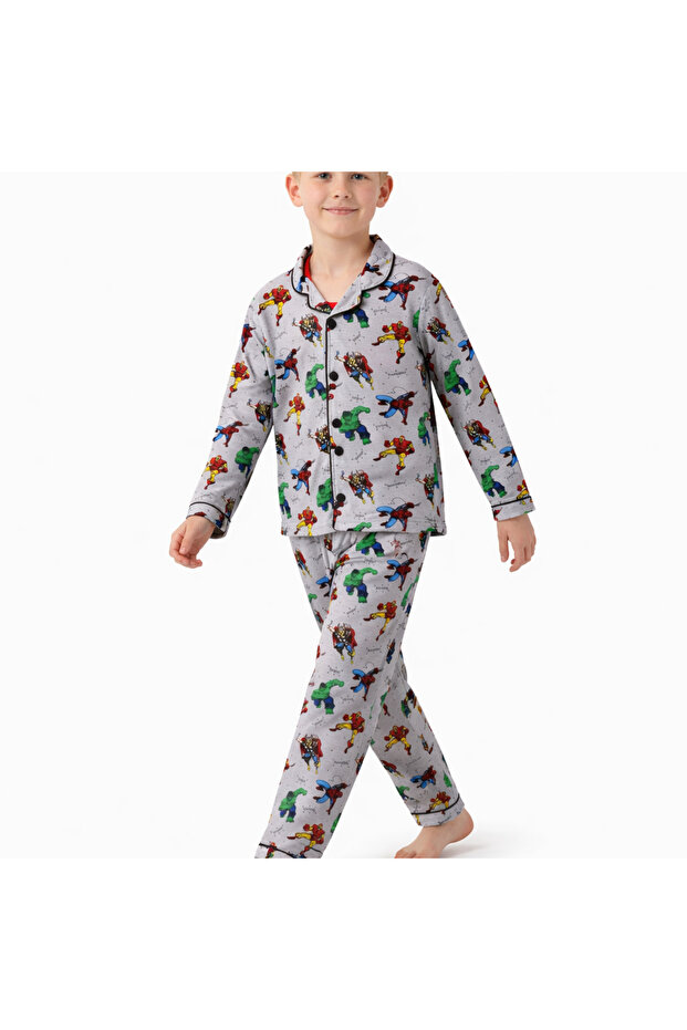 طقم بيجامة سبايدر مان منقوش للأولاد مع شريط للعين - 6