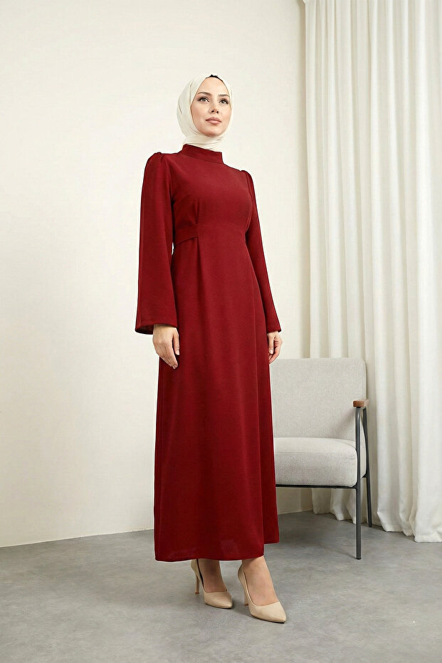 Tie-Waist Long Dress with Back Zipper - Red