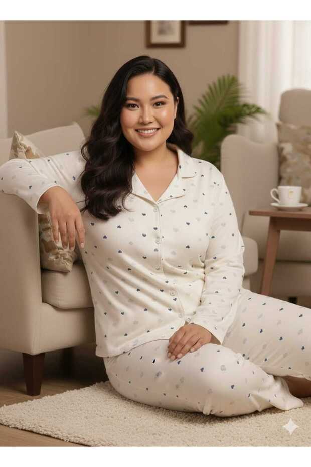 طقم بيجامة ميلان بأكمام طويلة وأزرار كاملة من الأعلى للأسفل بمقاس كبير - 2