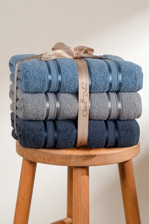 Pera 3-Piece 100% Cotton Towel Set | Hand, Face - Hair Towel | Bag with Contents, Dowry Gift, Gift Item | 50X90 cm