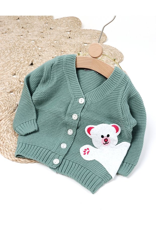 Pulover HIDEN BEAR verde-alb
