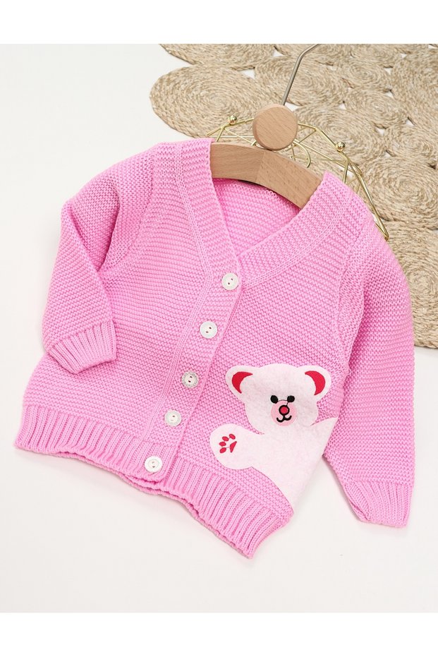 Pulover HIDEN BEAR roz-alb