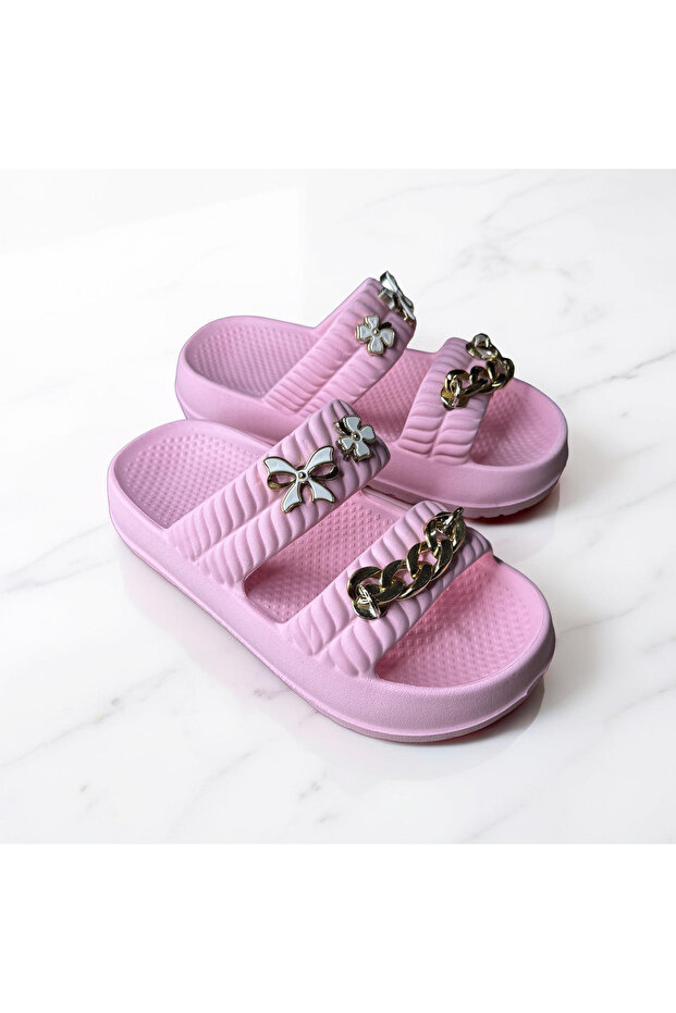 Women's Light Sole Double Band Chain Beach Pool Home Daily Slippers