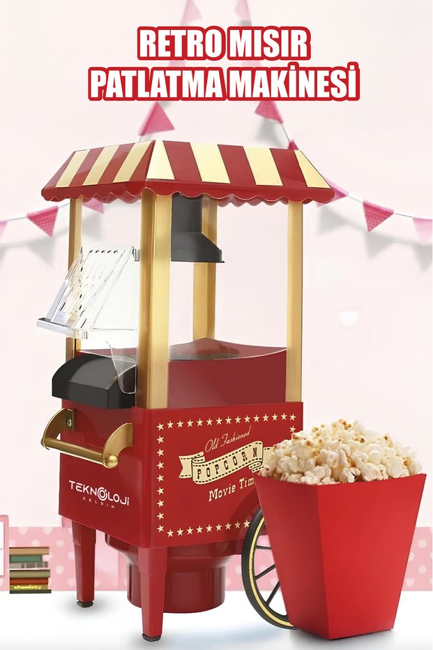 Popcorn Maker New Generation Oil-Free & Healthy Retro Popcorn Home-Office Stylish Design 40 cm
