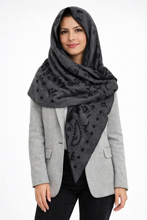 شال مثلث منسوج منقوش ذو وجهين - 2