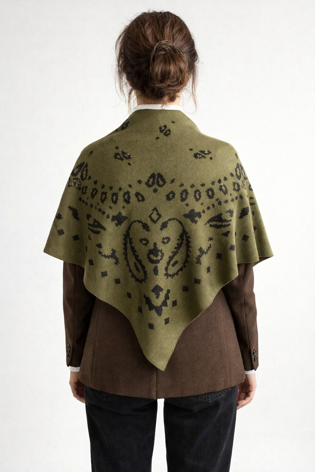 شال مثلث منسوج منقوش ذو وجهين - 3