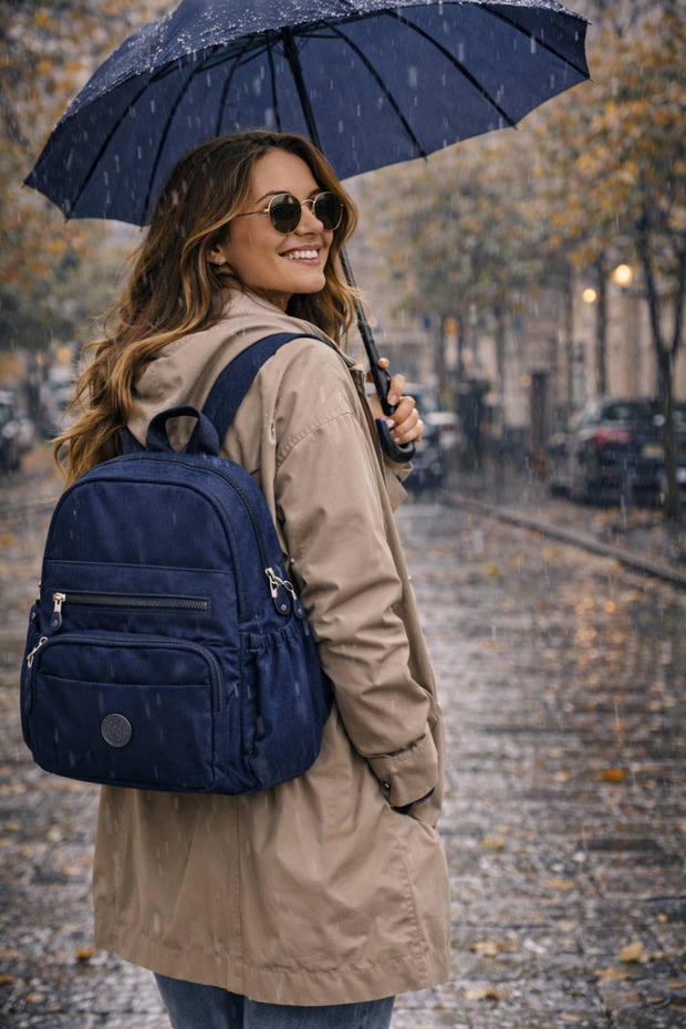 حقيبة ظهر رمادية مقاومة للماء متوسطة الحجم مبطنة ومتعددة الأقسام - 1