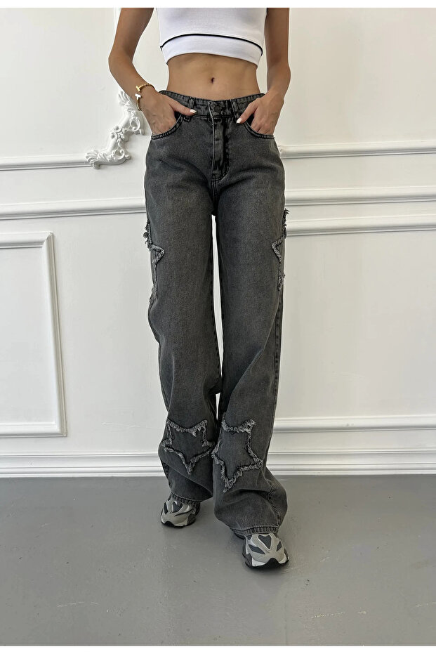 Blugi largi cu inserții de stele - 3