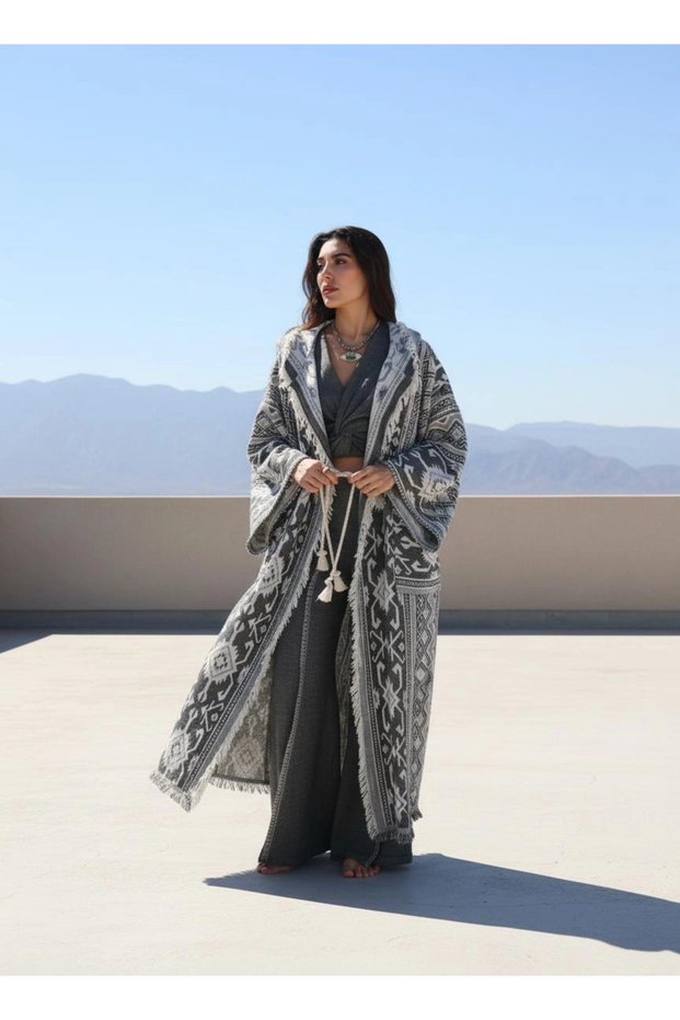 OTUKEN Cotton Hooded Bohemian & Ethnic Kimono Women