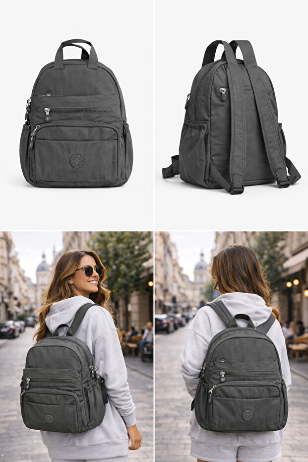 حقيبة ظهر رمادية مقاومة للماء متوسطة الحجم مبطنة ومتعددة الأقسام - 2