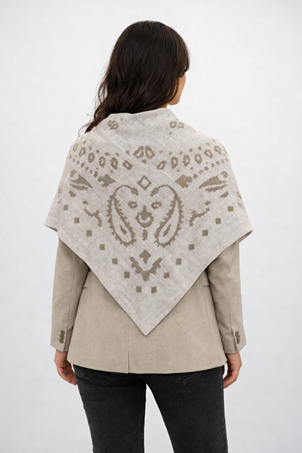 شال مثلث منسوج منقوش ذو وجهين - 6