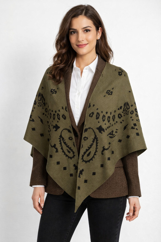 شال مثلث منسوج منقوش ذو وجهين - 2