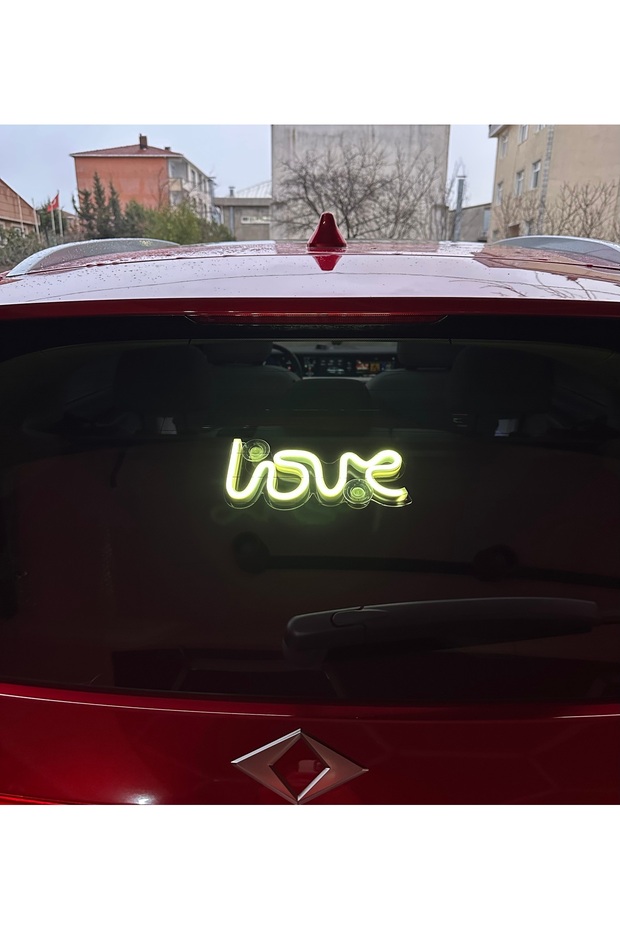 In-Car Neon Led Lighted Decor Love (White with 12 Volt Suction Cup)