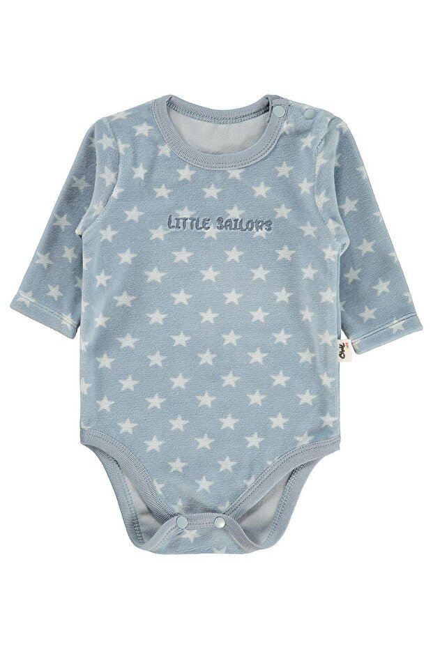 Little Star Embroidered 1-18 Months Snap Fastener Badi - Blue 3-6 Months