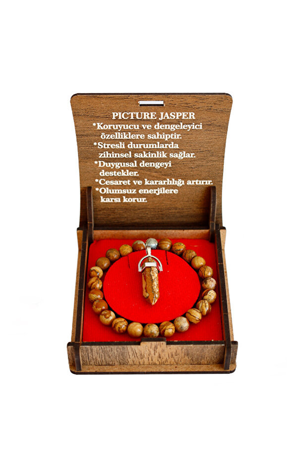 Picture Jasper Natural Stone Boxed Bracelet and Necklace Set (with Chain) – Energy Stone Gift Set