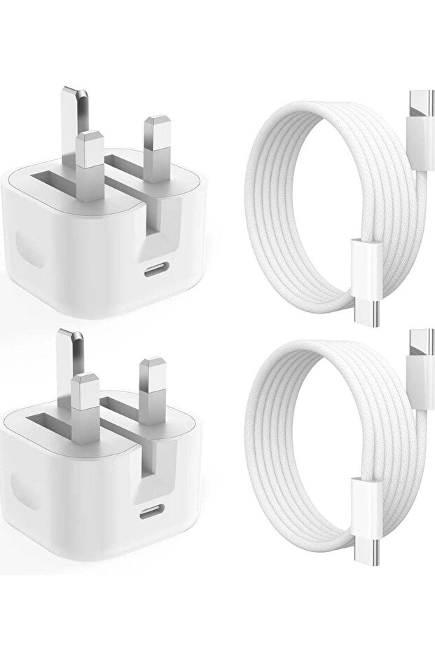 شاحن سريع معتمد لهواتف iPhone 15 - عبوة من قطعتين، محول طاقة USB-C بقوة 20 واط مع كابل USB-C طويل