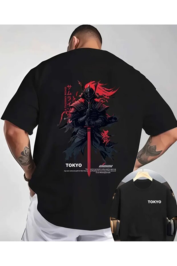 Men's T-Shirt, Samurai Print, Relaxed Fit, Tokyo Theme, Everyday Wear