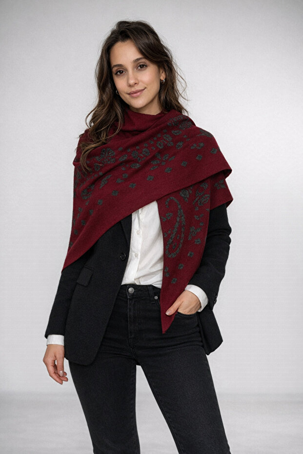 شال مثلث منسوج منقوش ذو وجهين - 4