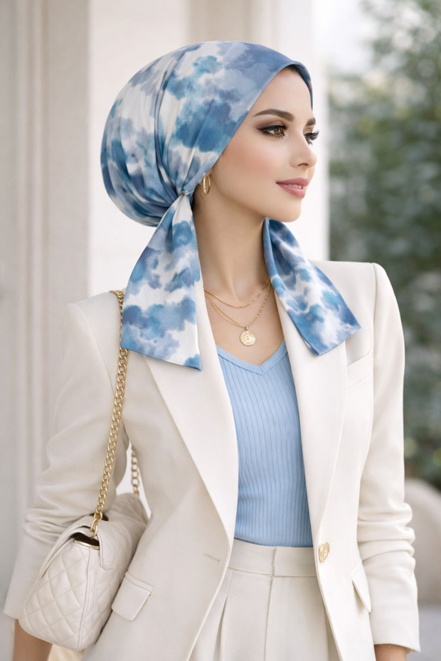 Eșarfă cu model batik albastru - 2
