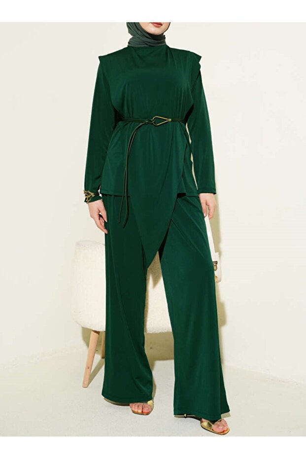 طقم ساندي مكون من قطعتين بحزام وتصميم غير متماثل - 2