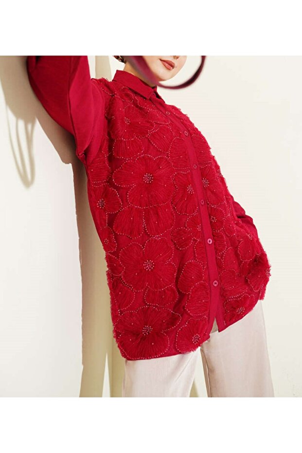 Tulle Floral Stone Embellished Shirt