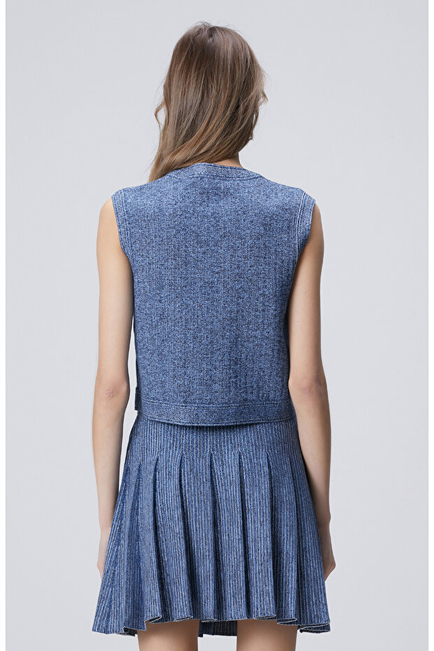 Indigo Simli Triko Yelek - 5