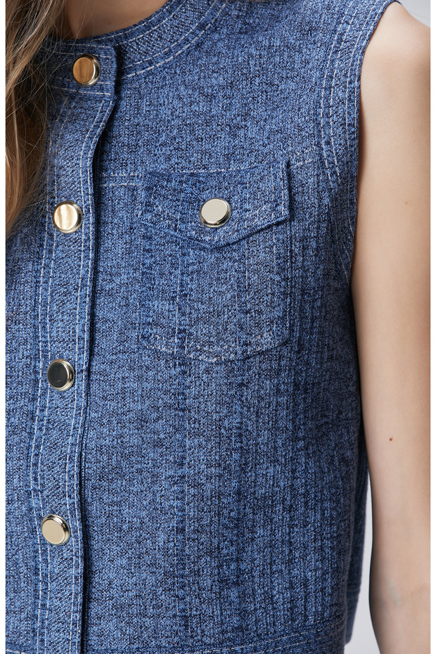 Indigo Simli Triko Yelek - 6