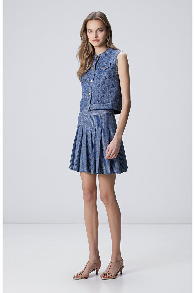 Indigo Simli Triko Yelek - 3