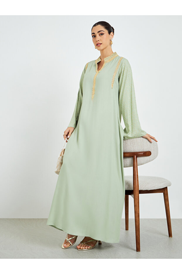 Green Embroidered A-Line Jalabiya