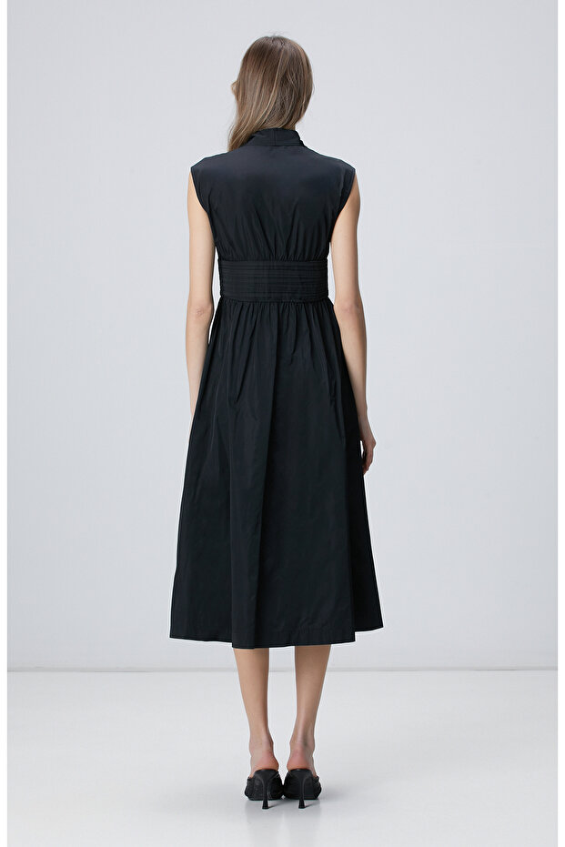 Siyah Midi Elbise - 5